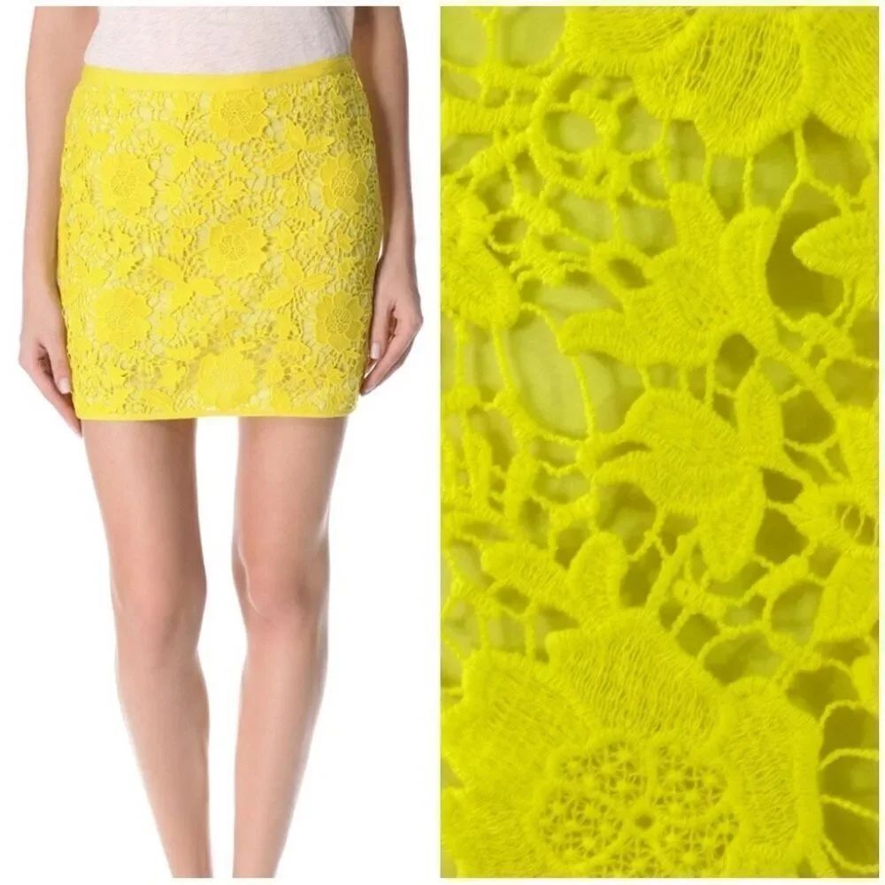 MADEWELL lemon yellow meadow lace crochet eyelet mini skirt Size 0 NWT